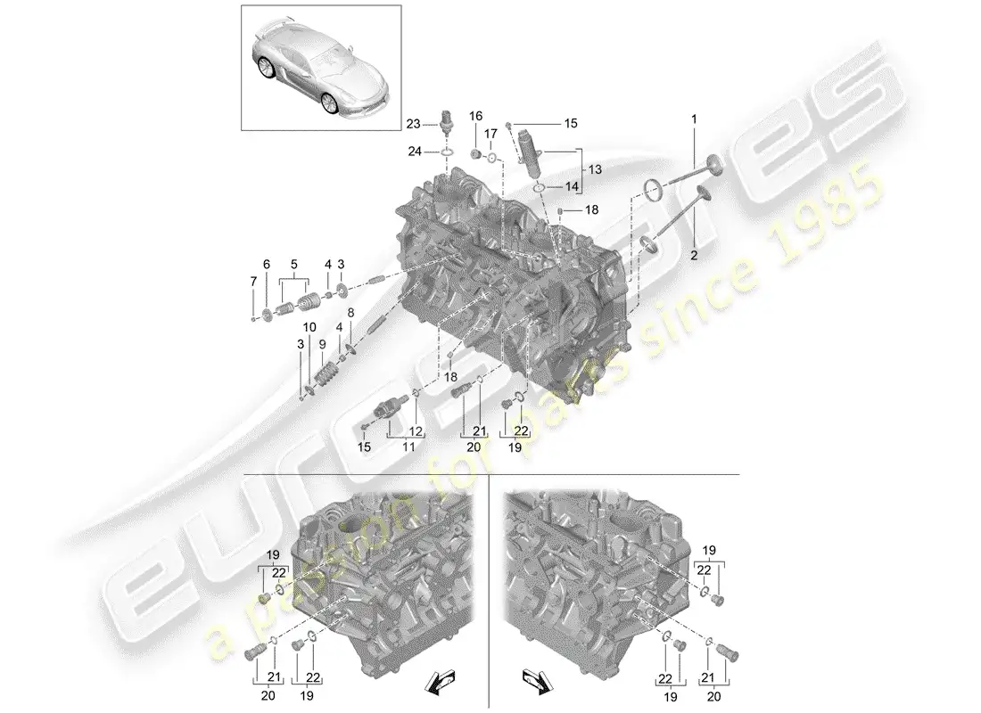 porsche 2016 (981 cayman gt4) diagrama de piezas de la culata del cilindro