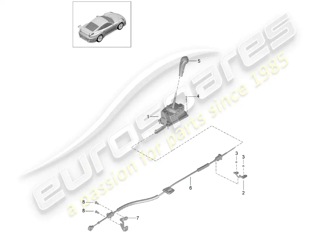 porsche 2015 (991-1 turbo) palanca selectora diagrama de piezas