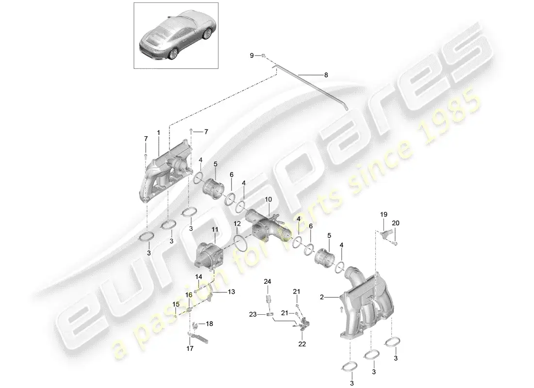 porsche 2020 (991-2) distribuidor de aire de admisión diagrama de piezas