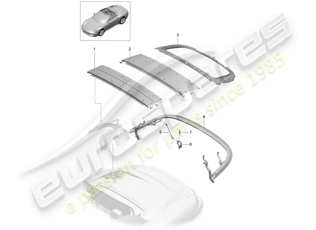 porsche 2012 (991-1) marco superior diagrama de piezas