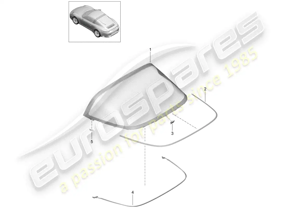 porsche 2019 (991-2) vidrio de la ventana trasera diagrama de piezas