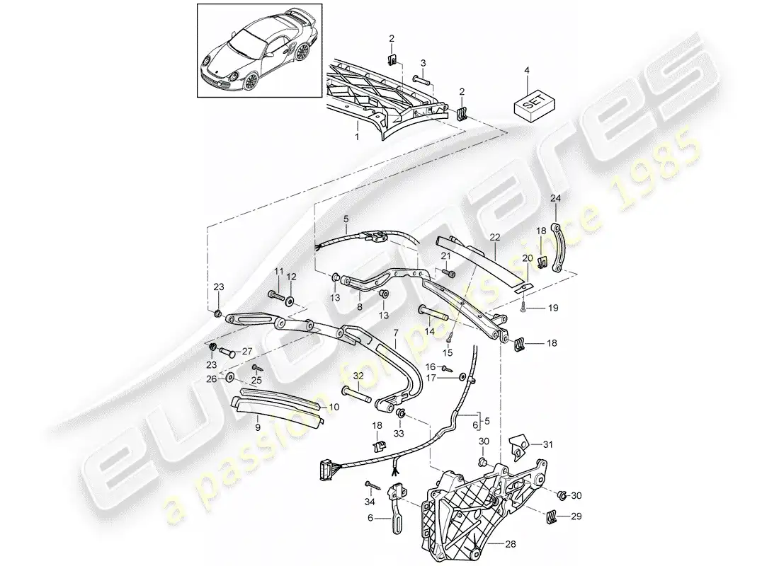 porsche 2012 (997-2 turbo / gt2 rs) marco superior diagrama de piezas
