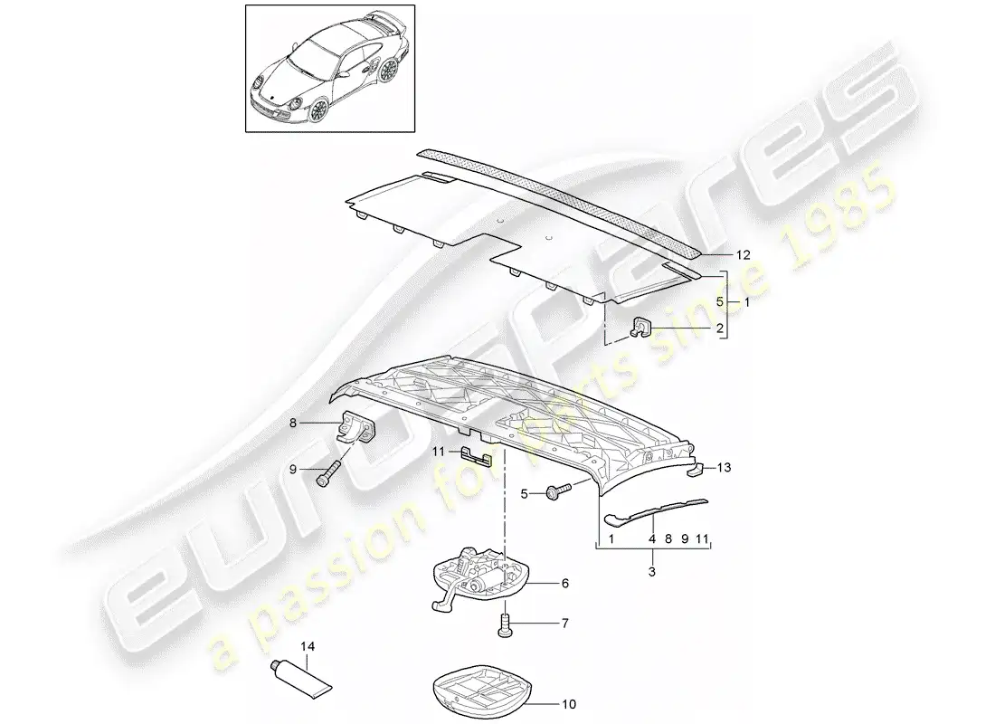 porsche 2012 (997-2 turbo / gt2 rs) marco superior diagrama de piezas