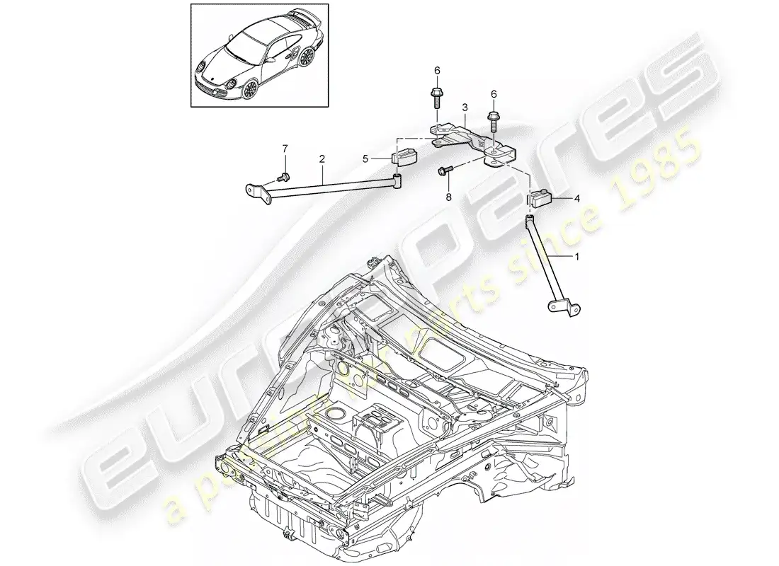 porsche 2012 (997-2 turbo / gt2 rs) puntal de domo diagrama de piezas