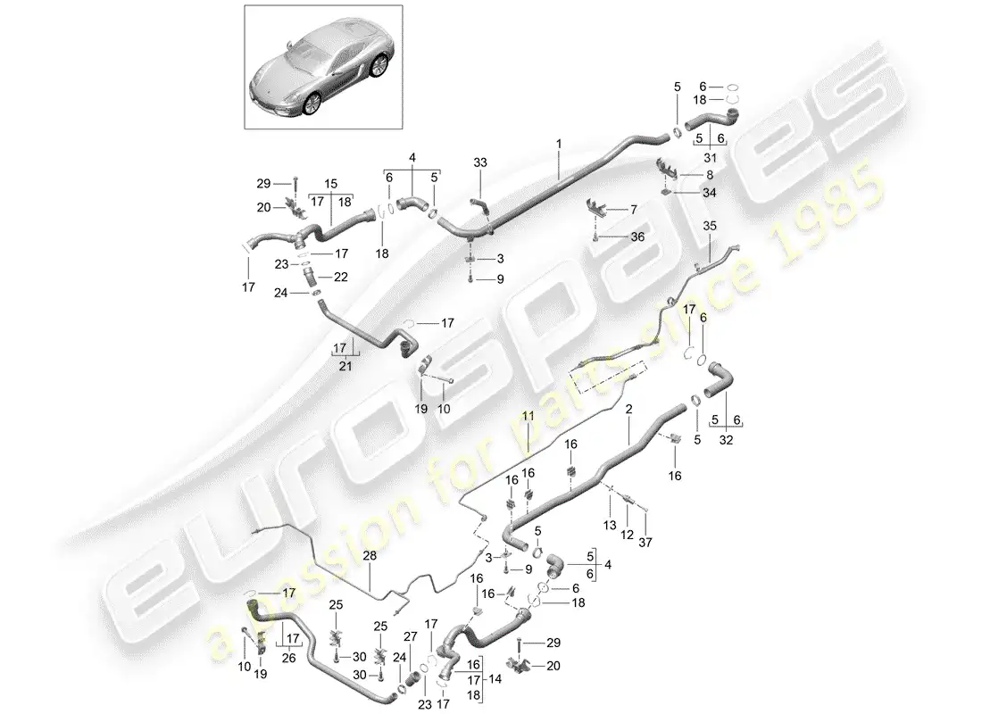 porsche 2015 (981 cayman) water cooling 1 diagrama de piezas