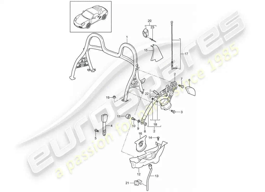 porsche 2005 (987 boxster) barra antivuelco diagrama de piezas