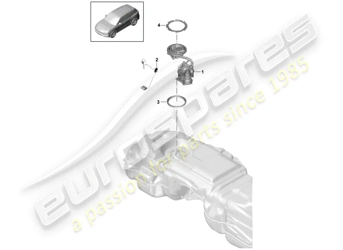 porsche 2020 (cayenne e3 9ya/9yb) depósito de combustible diagrama de piezas