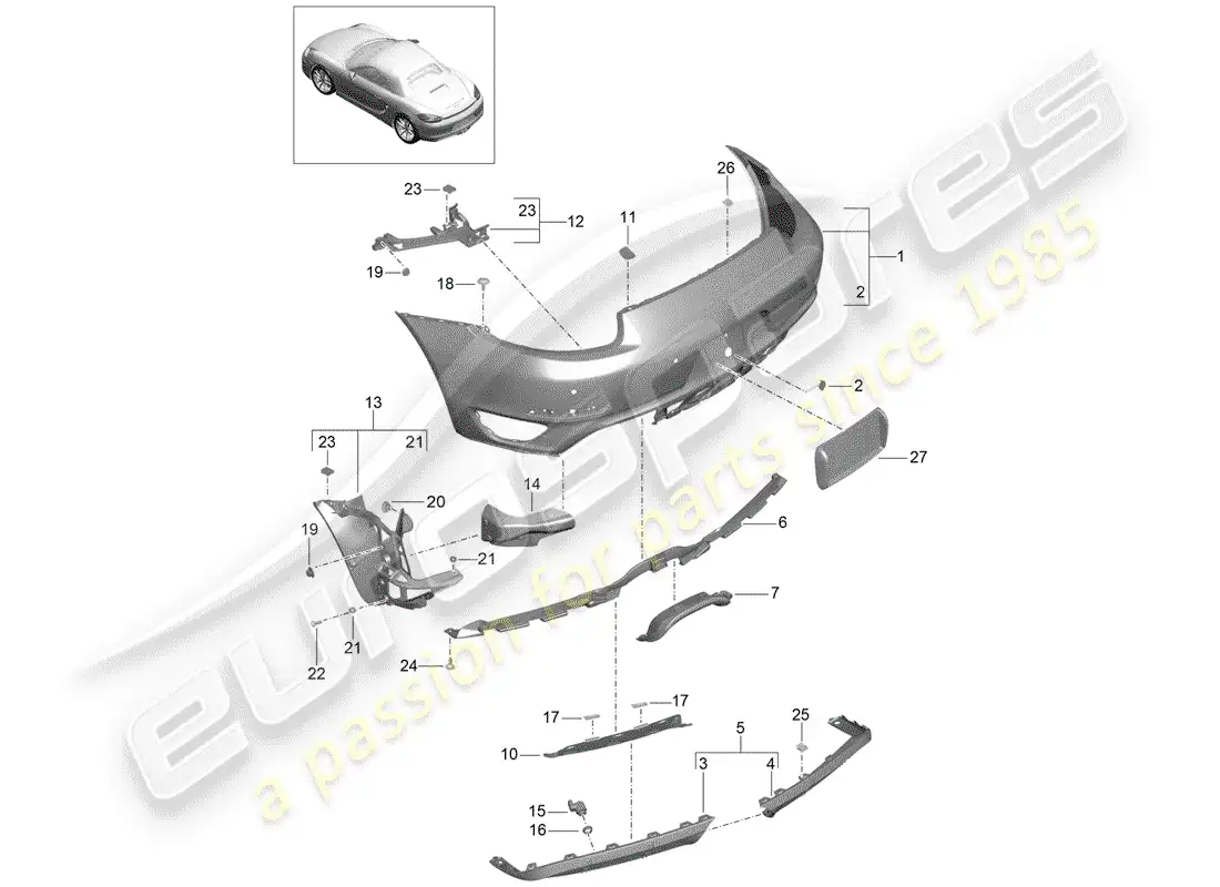 porsche 2016 (981 boxster) parachoque diagrama de piezas