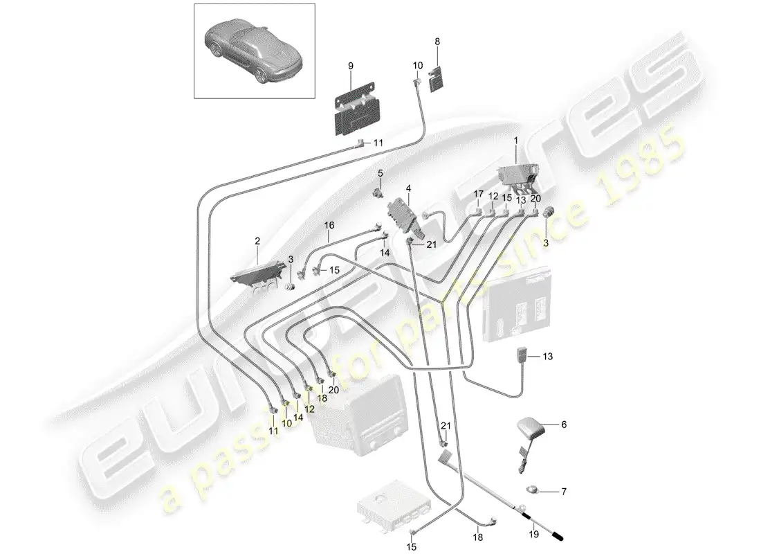 porsche 2016 (981 boxster) amplificador de antena diagrama de piezas