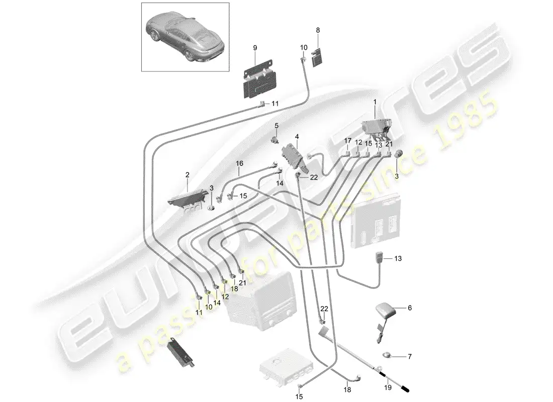 porsche 2015 (991-1 turbo) amplificador de antena diagrama de piezas