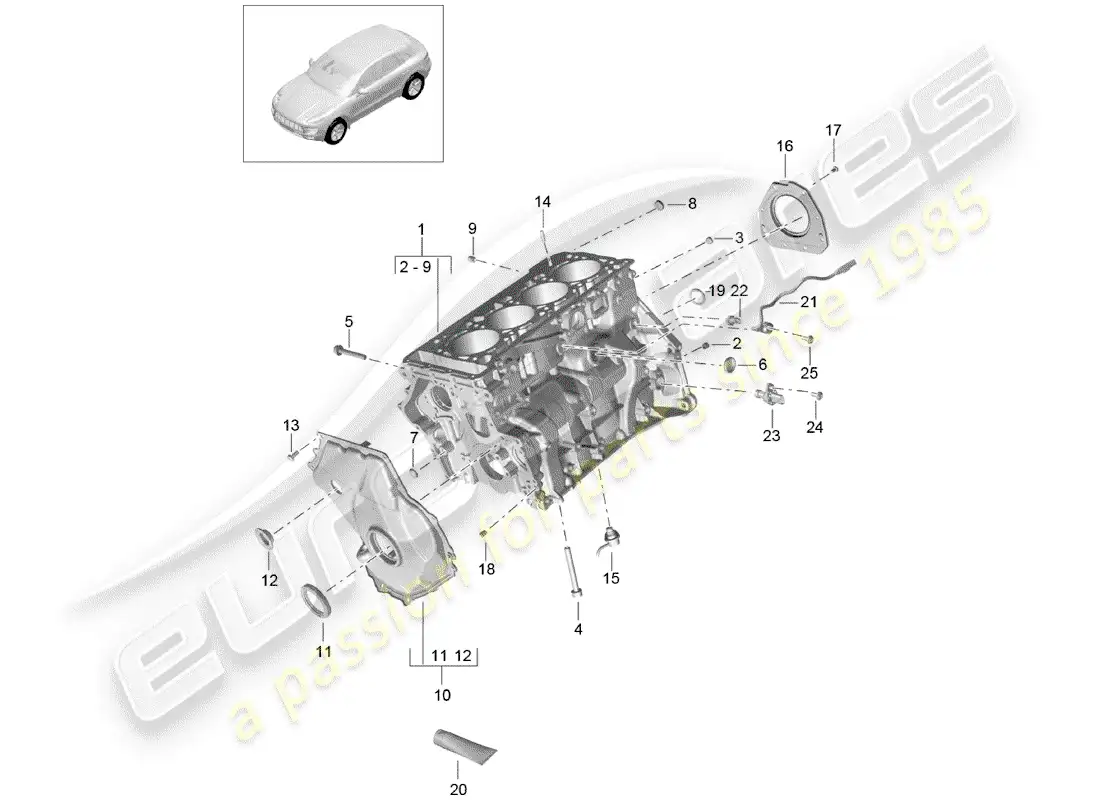 porsche 2014 (macan) crankcase diagrama de piezas