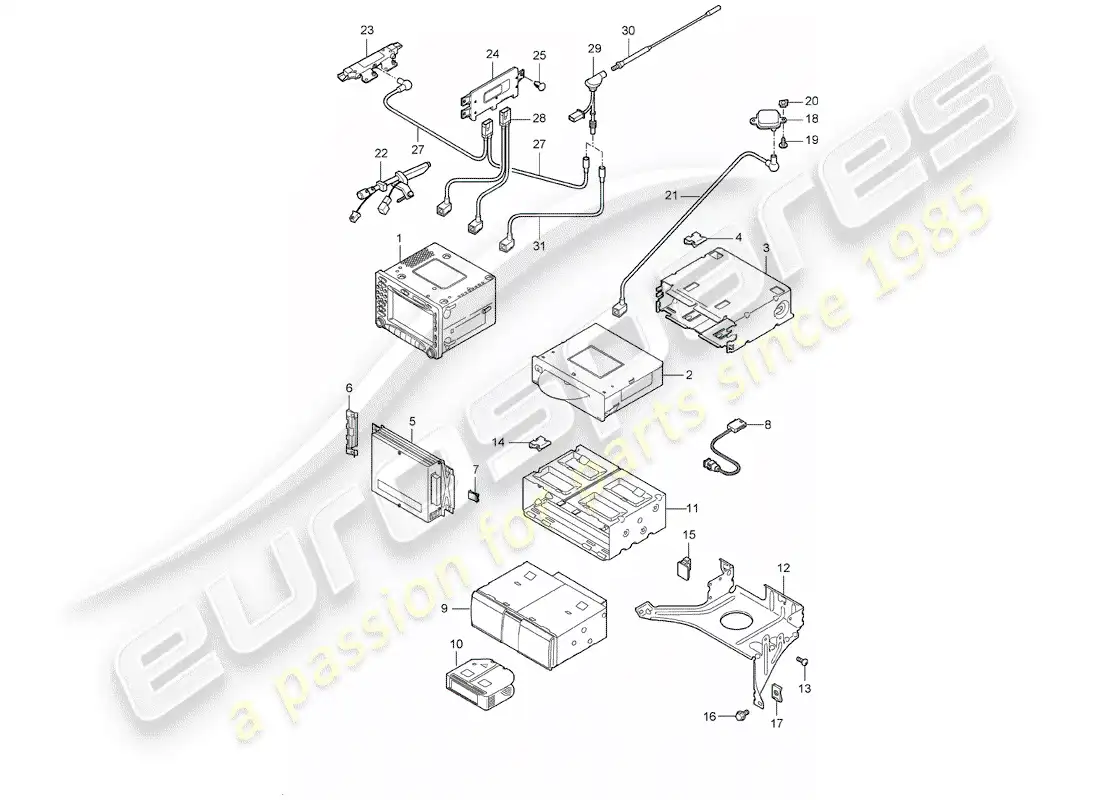 porsche 2006 (987 boxster) unidad de radio diagrama de piezas