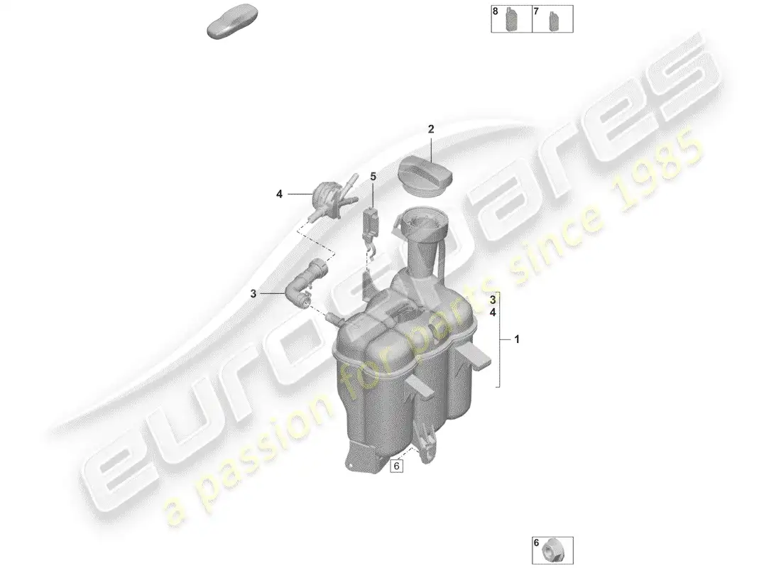 porsche 2020 (992-1) tanque de expansión de refrigerante diagrama de piezas