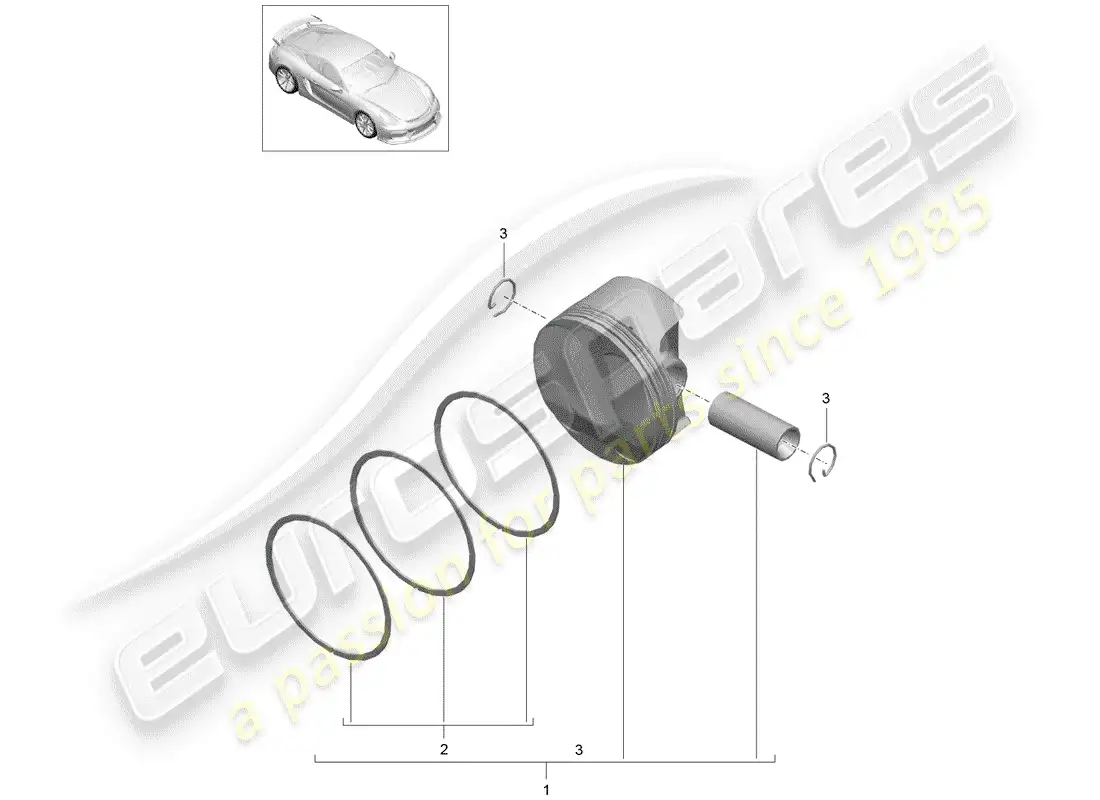 porsche 2016 (981 cayman gt4) diagrama de piezas del pistón