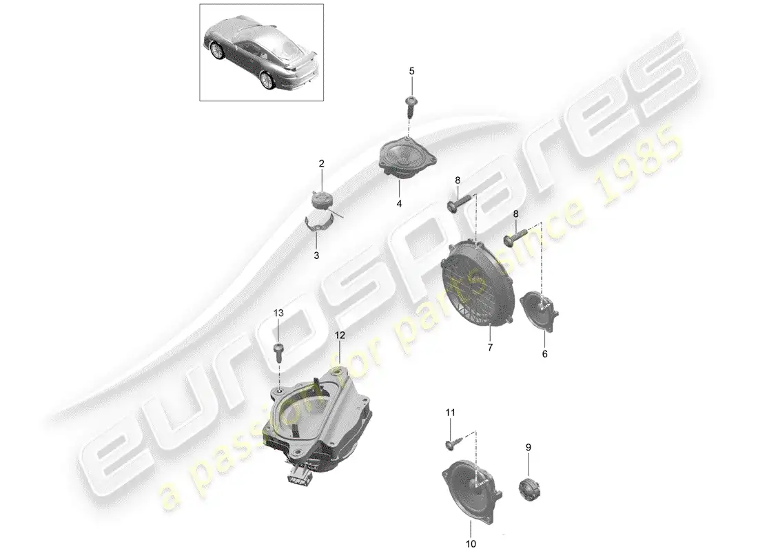 porsche 2014 (991-1 r/gt3/rs) altoparlante diagrama de piezas