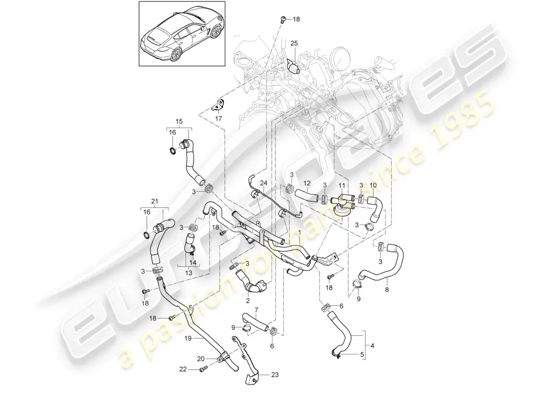 porsche 2012 (panamera 970) sistema de refrigeración por refrigerante accionamiento eléctrico d >>- mj 2013 diagrama de piezas