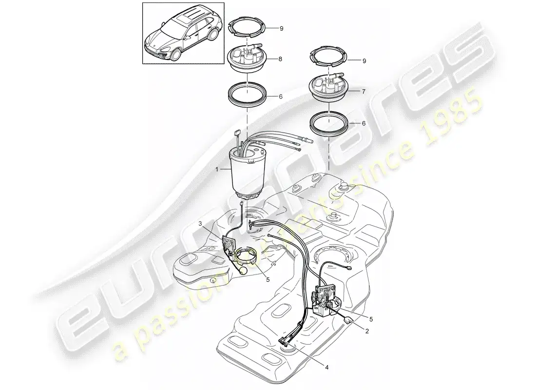 porsche 2012 (cayenne e2 92a) depósito de combustible diagrama de piezas