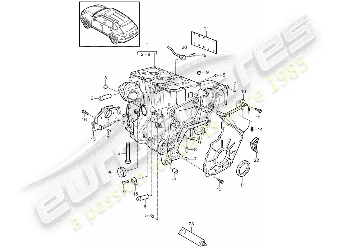 porsche 2013 (cayenne e2 92a) crankcase diagrama de piezas