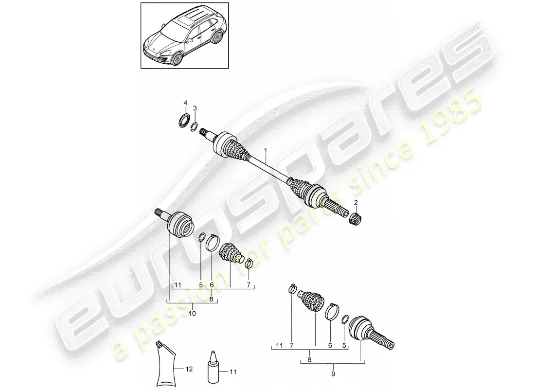 porsche 2013 (cayenne e2 92a) diagrama de piezas del eje de transmisión