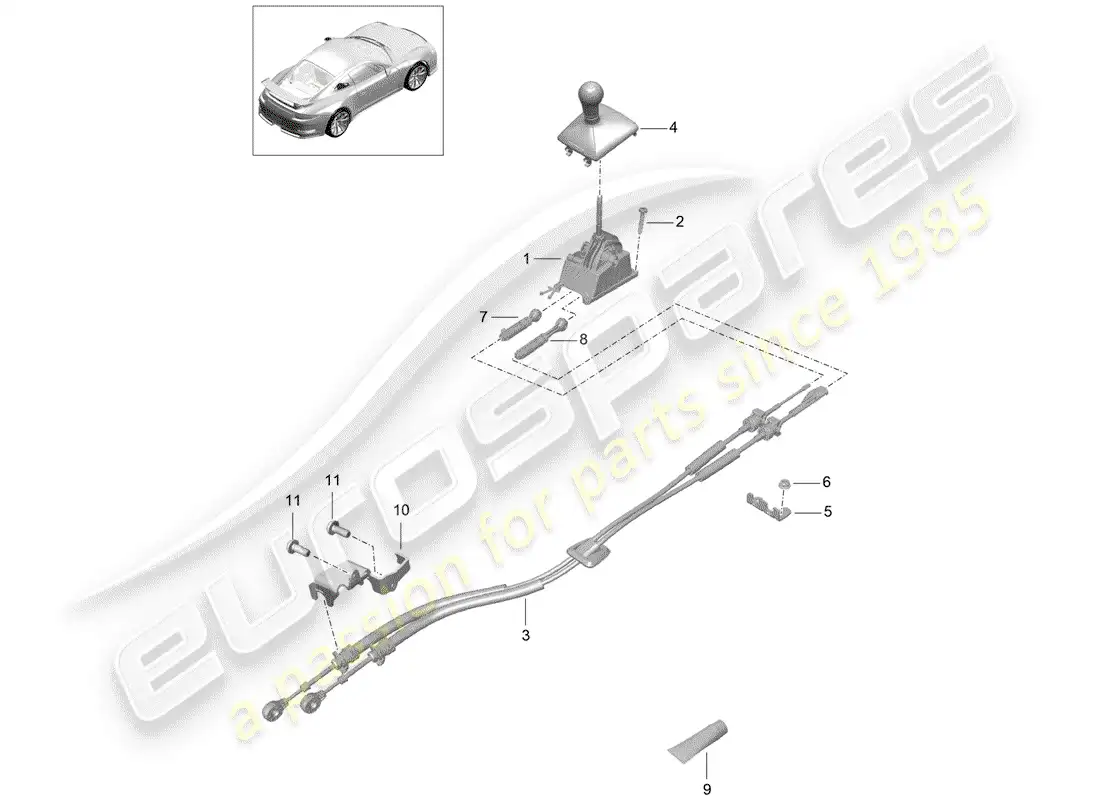 porsche 2014 (991-1 r/gt3/rs) mecanismo de cambio diagrama de piezas