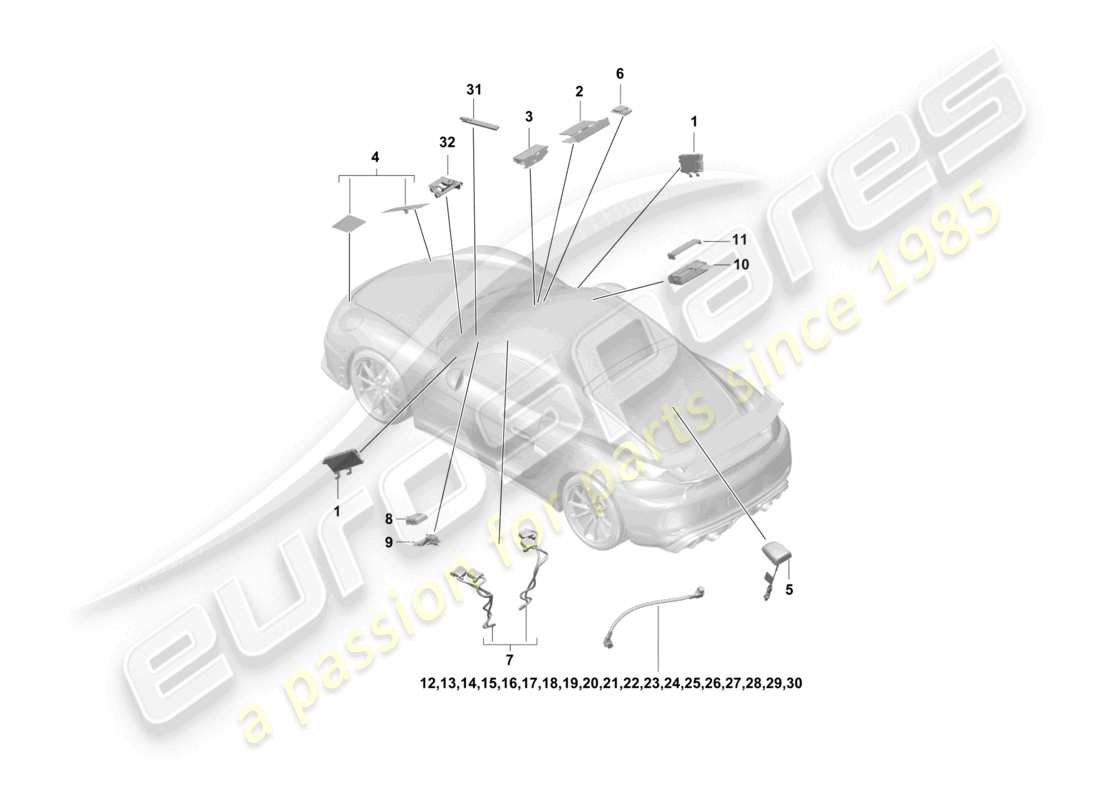 porsche 2021 (718 cayman gt4) diagrama de piezas de un solo cable aéreo