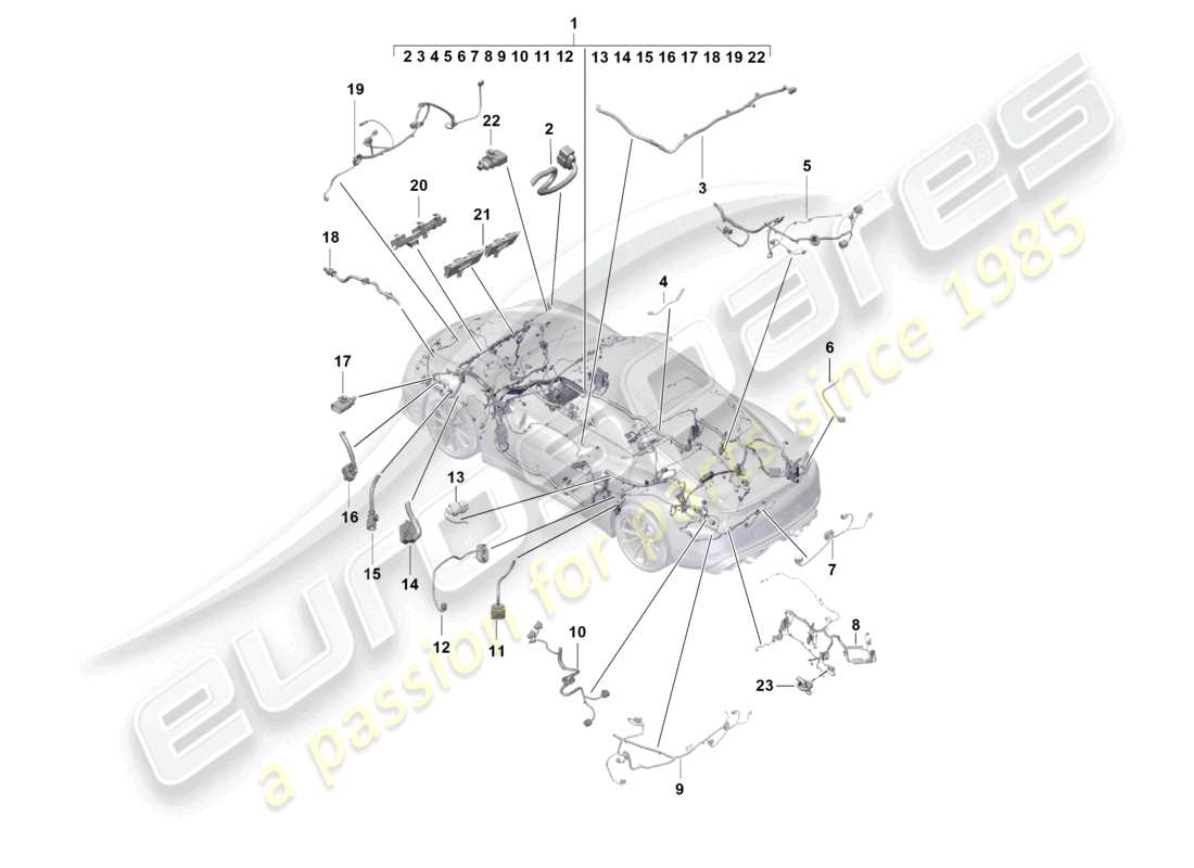 porsche 2021 (718 cayman gt4) mazos de cables cableado del habitáculo y sección parcial diagrama de piezas