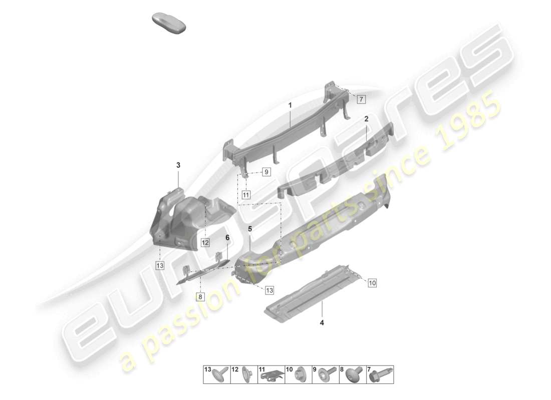 porsche 2021 (992-1 gt3/rs/st) diagrama de piezas rs del soporte del parachoques trasero y del protector térmico gt3