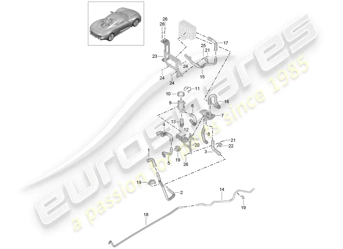 porsche 2015 (918 spyder) calentador diagrama de piezas