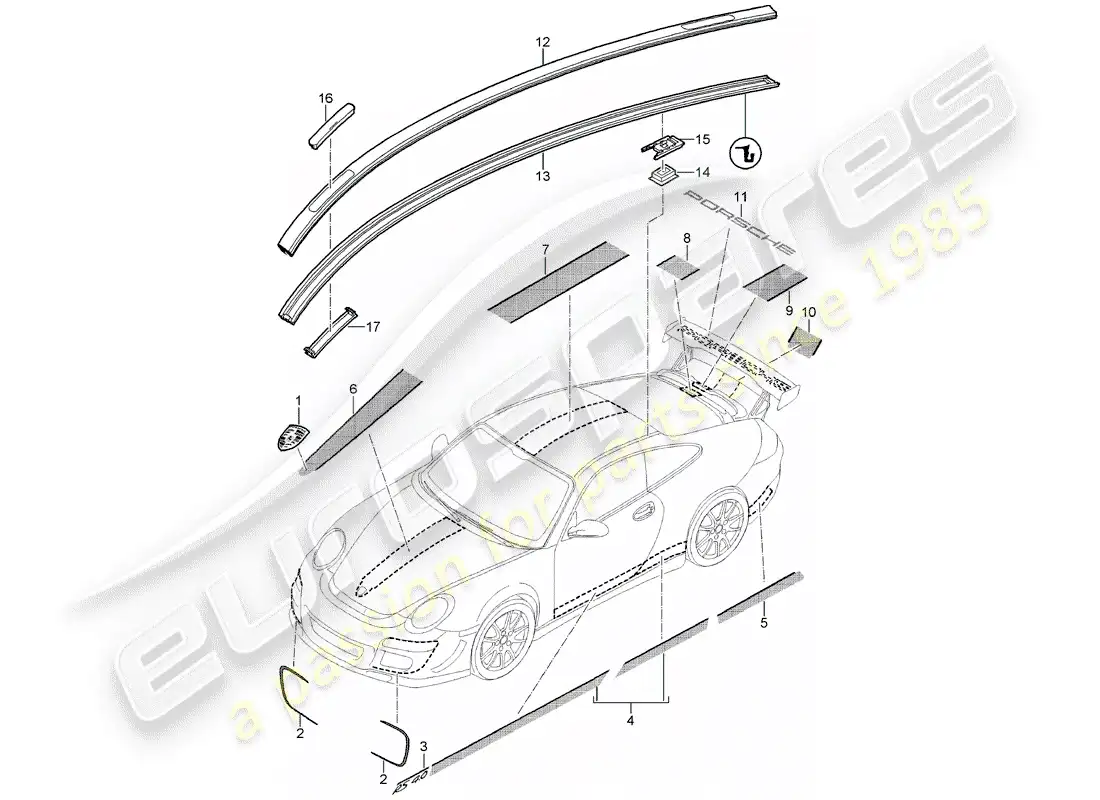 porsche 2010 (997-2 gt3) placas de identificación diagrama de piezas