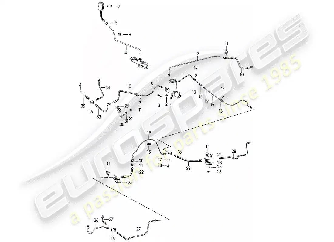 porsche 1965 (356b/356c) líneas de freno diagrama de piezas