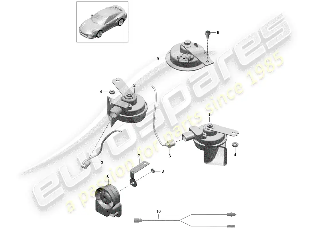 porsche 2014 (991-1 turbo) cuerno de fanfarria diagrama de piezas