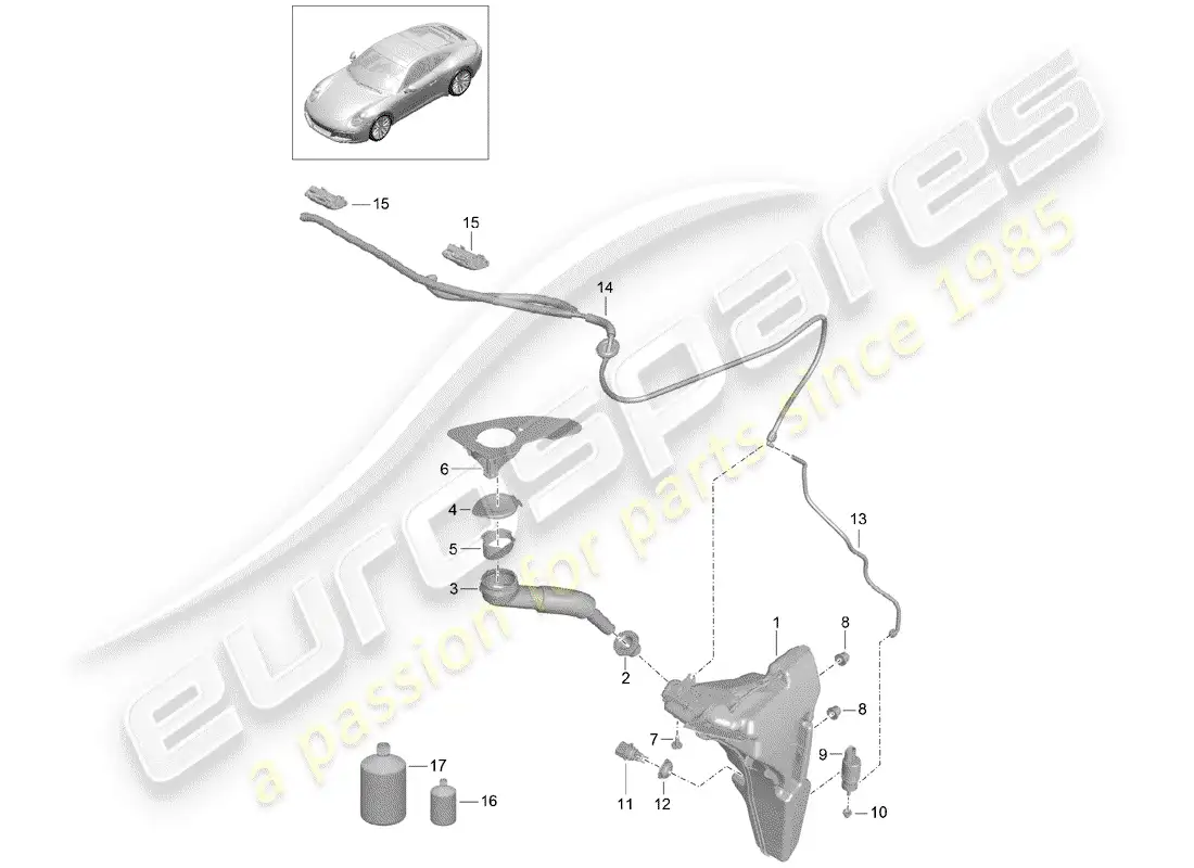 porsche 2020 (991-2) windshield washer unit diagrama de piezas