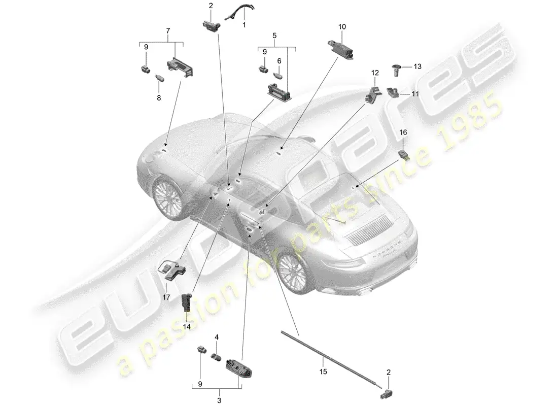porsche 2018 (991-2) luz interior diagrama de piezas