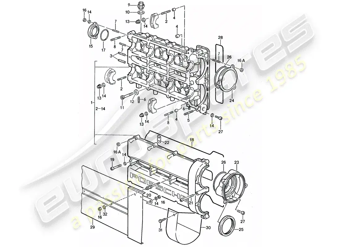 porsche 1988 (959) carcasa del árbol de levas diagrama de piezas