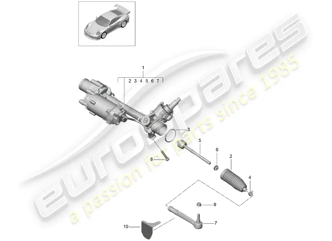 porsche 2019 (991-2 turbo) aparato de gobierno diagrama de piezas