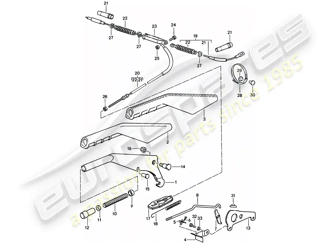 porsche 1987 (944) palanca de freno de mano diagrama de piezas