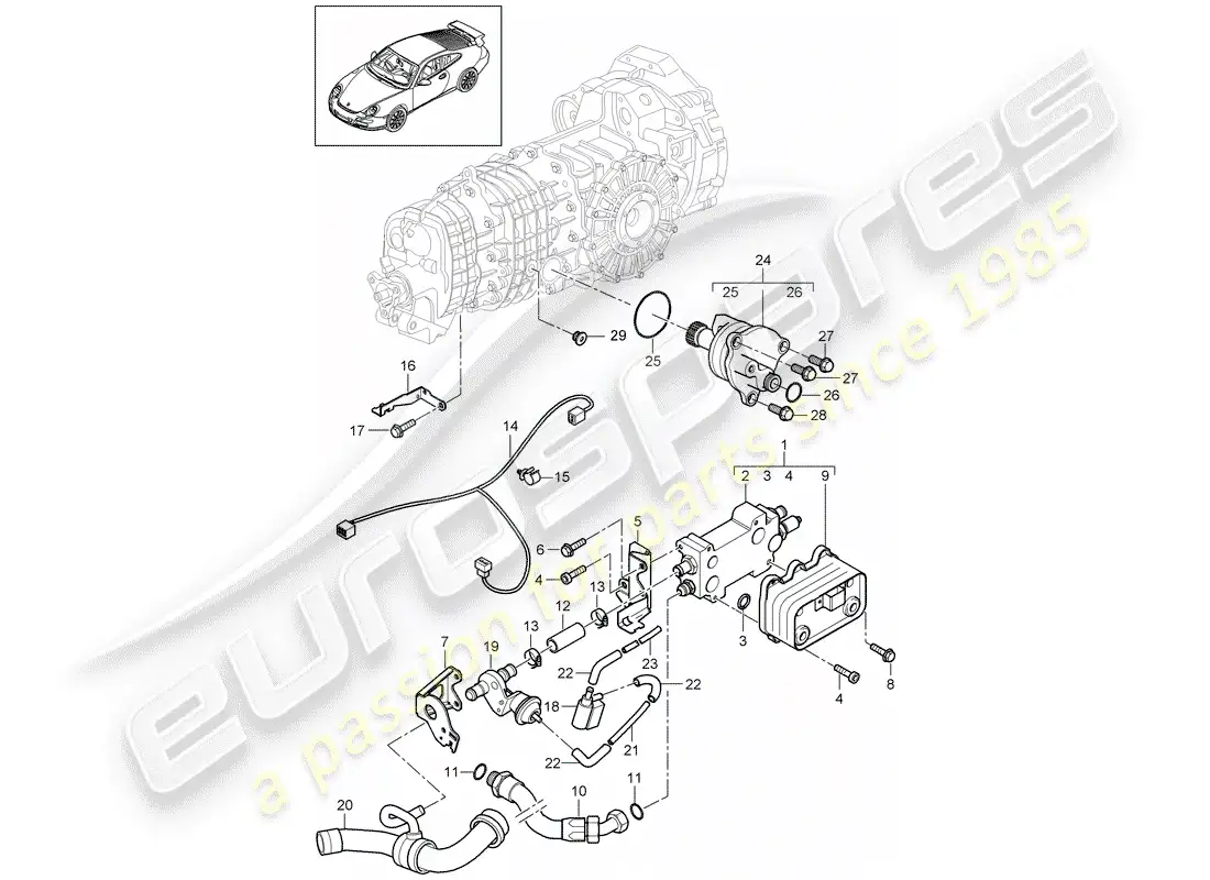 porsche 2010 (997-2 gt3) gear oil cooler diagrama de piezas