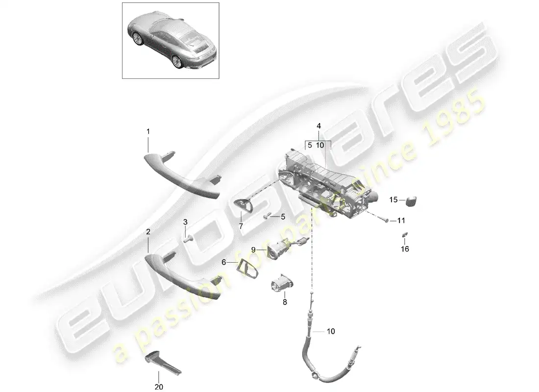 porsche 2018 (991-2) manija de puerta exterior diagrama de piezas