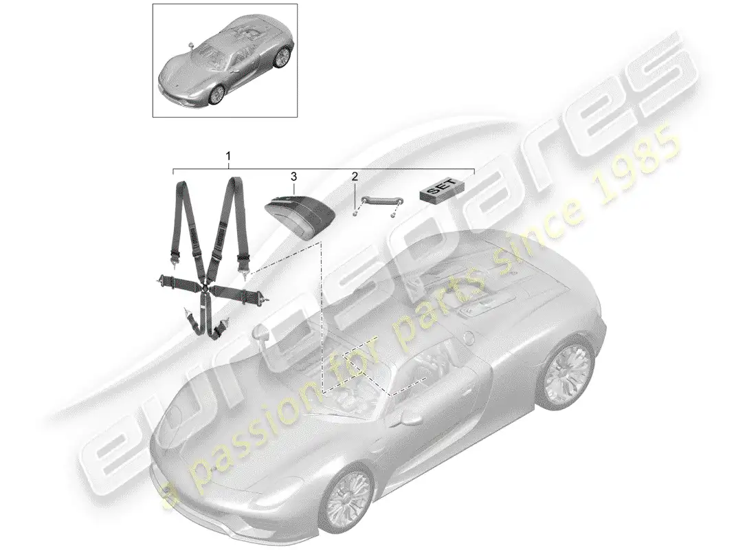 porsche 2015 (918 spyder) cinturón de seguridad diagrama de piezas
