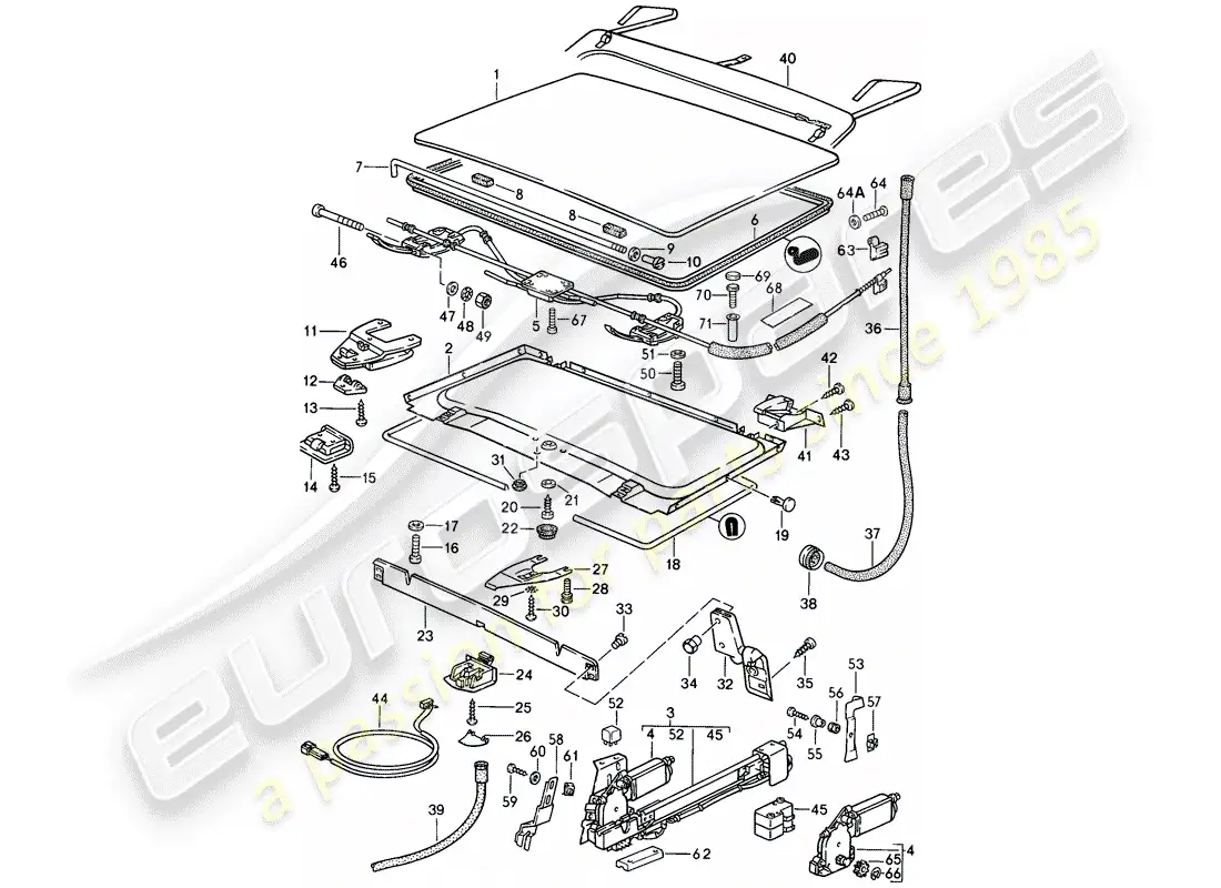porsche 1986 (944) techo elevable diagrama de piezas