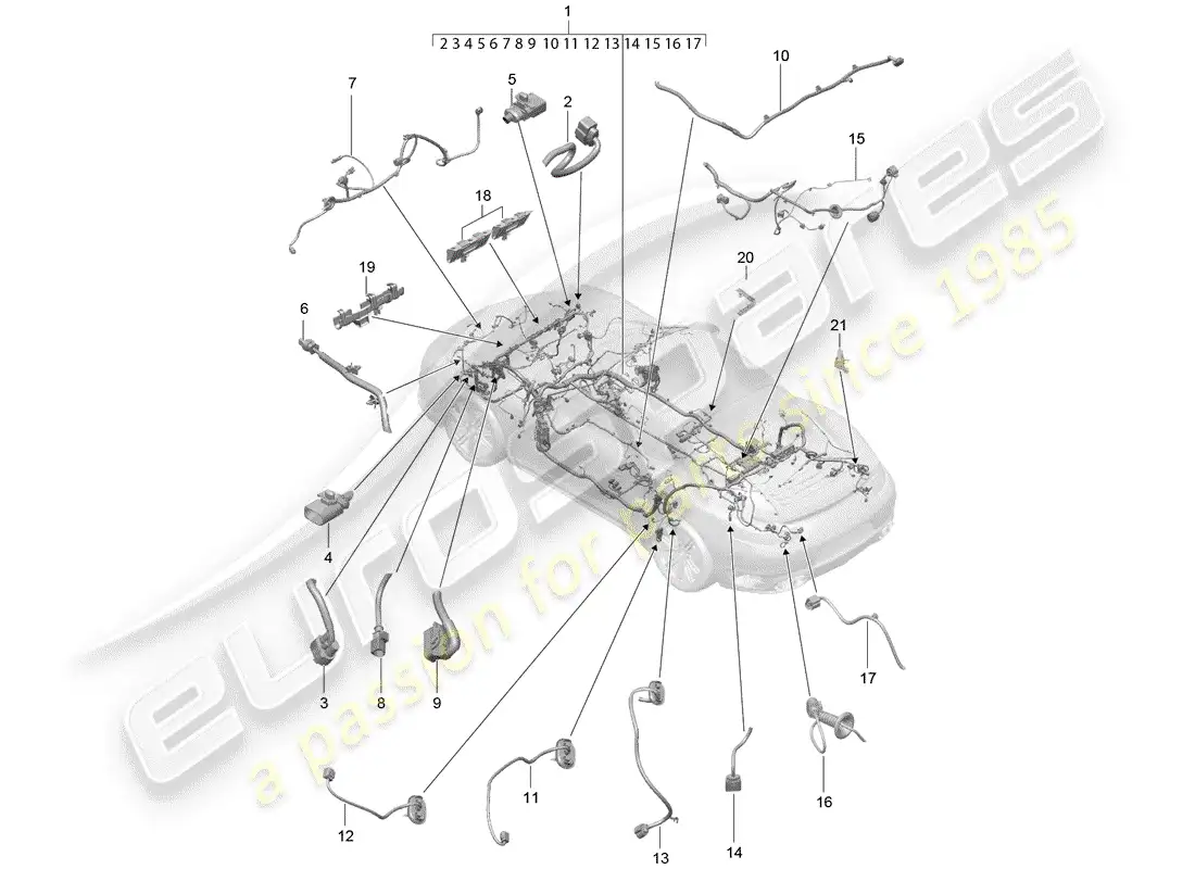 porsche 2014 (991-1 turbo) cableando arneses diagrama de piezas