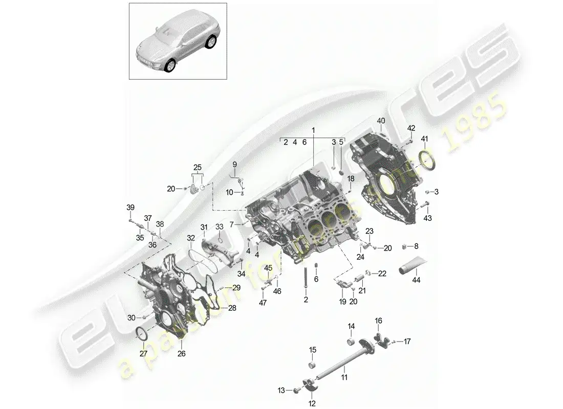 porsche 2014 (macan) crankcase diagrama de piezas