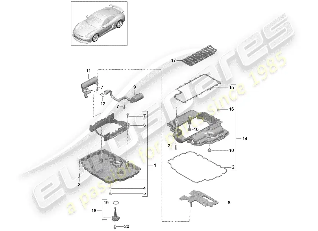 porsche 2016 (981 cayman gt4) diagrama de piezas del cárter de aceite