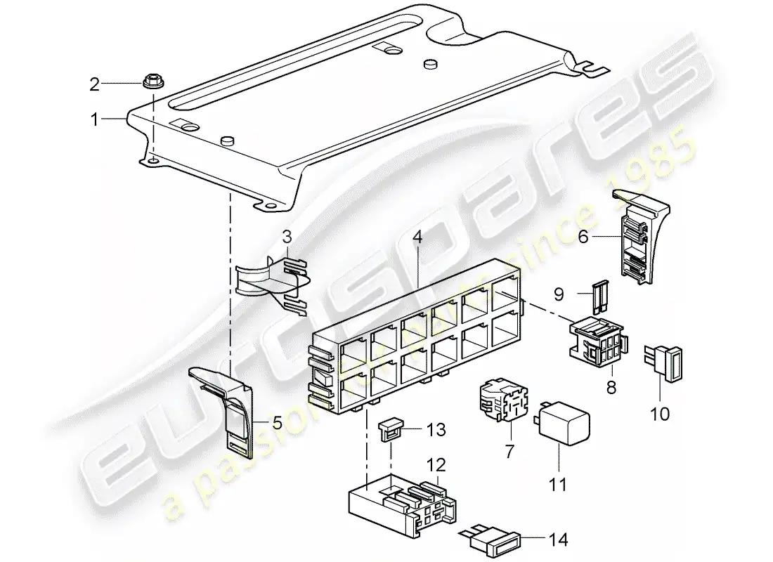 porsche 2010 (997-2 gt3) caja de fusibles/placa de relés diagrama de piezas