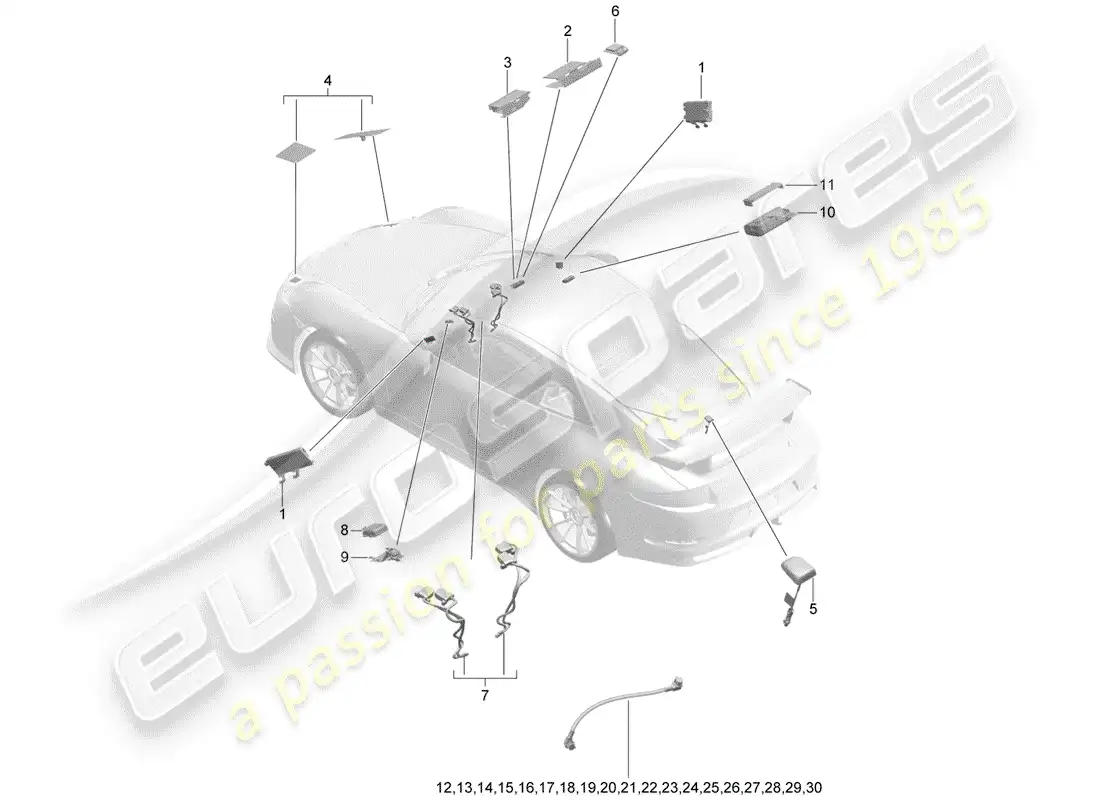 porsche 2014 (991-1 r/gt3/rs) antena diagrama de piezas