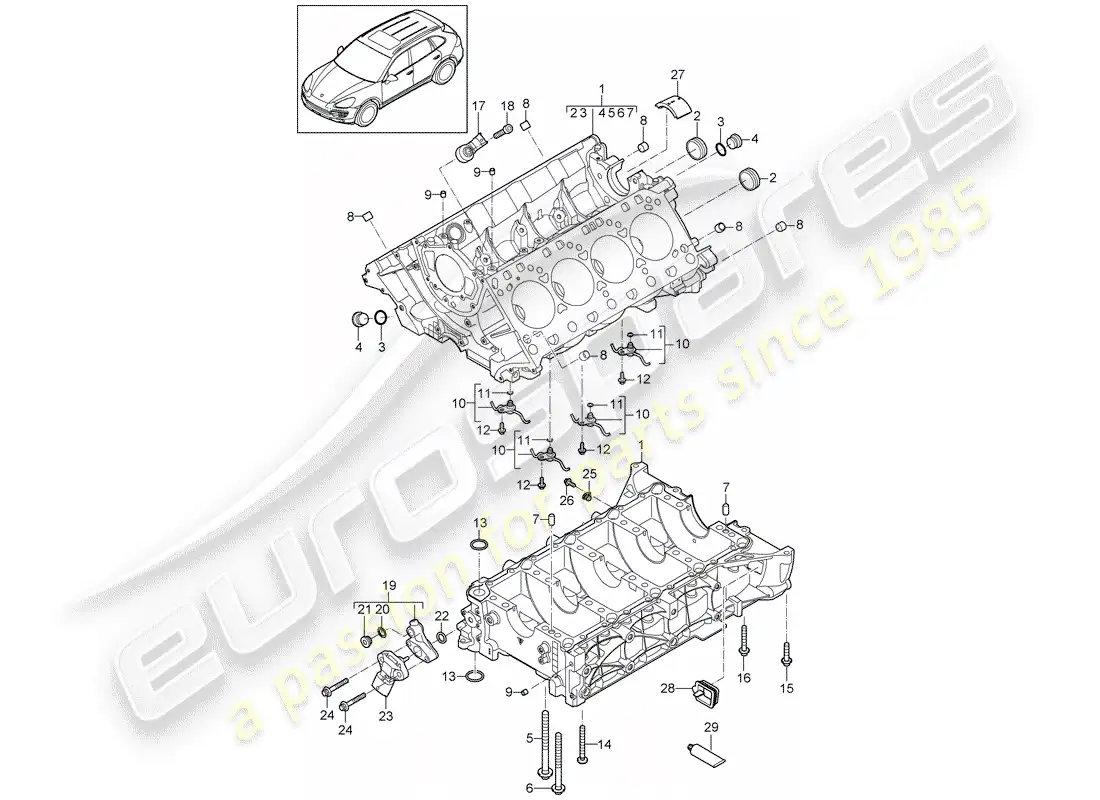porsche 2013 (cayenne e2 92a) crankcase diagrama de piezas