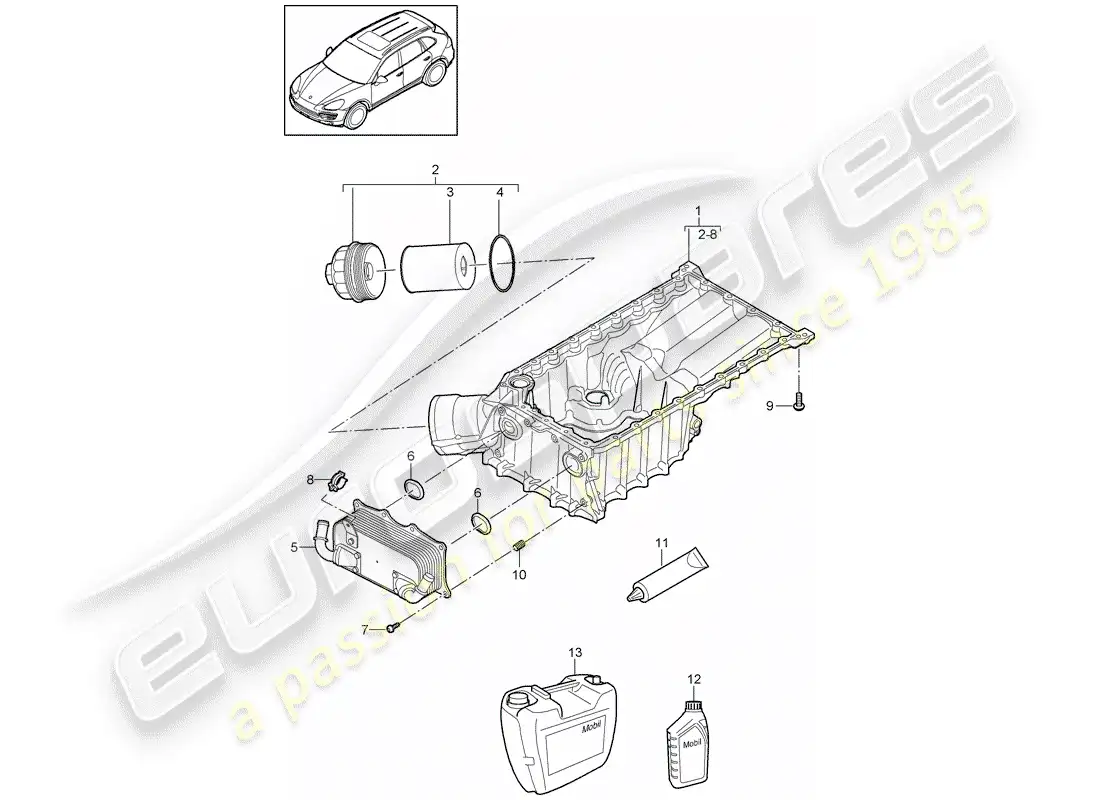 porsche 2013 (cayenne e2 92a) diagrama de piezas de la carcasa conductora de aceite