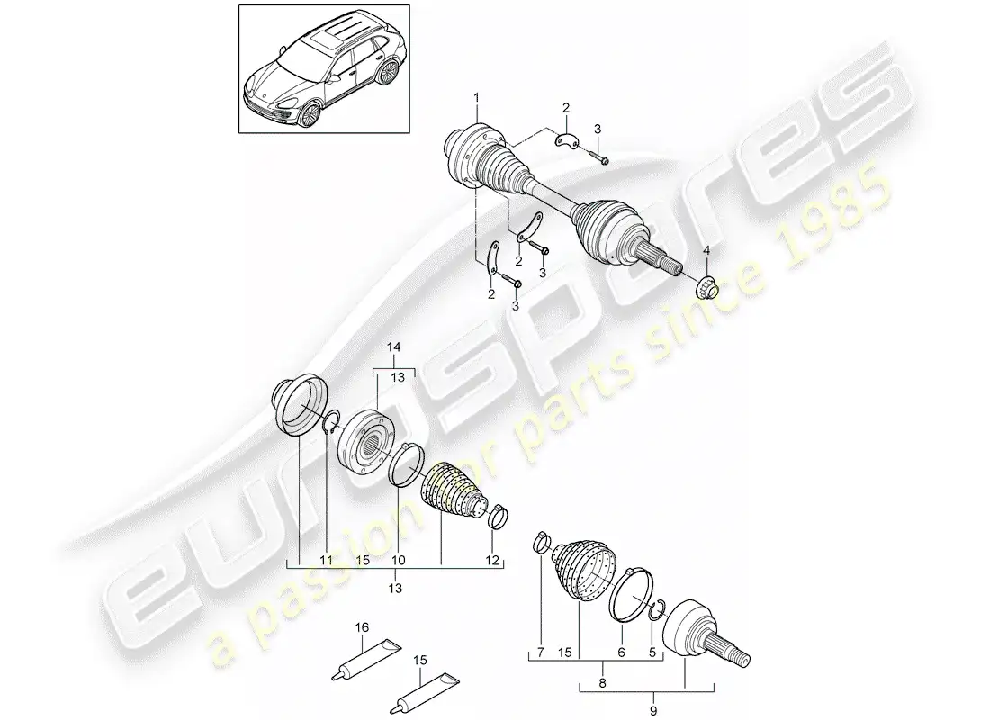 porsche 2013 (cayenne e2 92a) diagrama de piezas del eje de transmisión