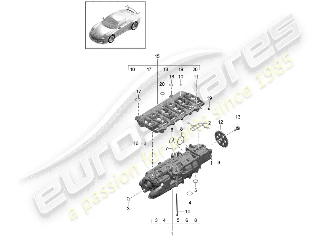 porsche 2020 (991-2 r/gt3/rs) bomba de aceite diagrama de piezas