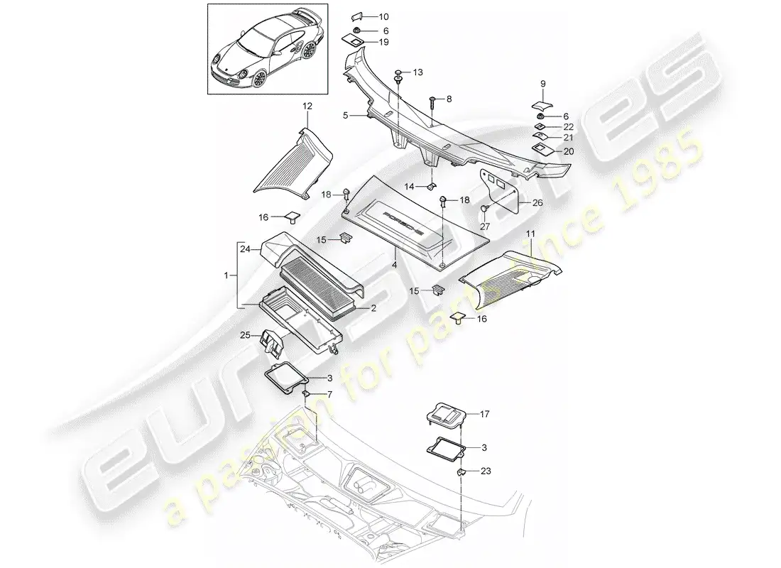 porsche 2011 (997-2 turbo / gt2 rs) filtro particular diagrama de piezas
